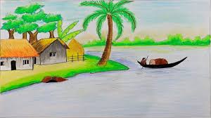 How To Draw A Beautiful Scenery Of A Riverside Village Step By Step Dr Step By Step Drawing Easy Canvas Painting Drawing For Kids Very easy drawing scenery of river side village step by step.i use crown oil pastels & staedtler noris club color pencils.