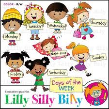 Days Of The Week Clipart Black And White Color Bundle Lilly Silly Billy In 2020 Clip Art Black And White Colour Black And White