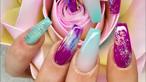Acrylic nails are more solid form of nail paint and much more rich in consistency. Acrylic Nails Mint Green And Purple Nails Angel Paper Youtube
