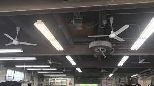 Energy star ceiling fan work shop industrial garage wallmount remote black 60 in. 6 Leading Edge Marley Industrial Ceiling Fans At An Auto Shop Youtube