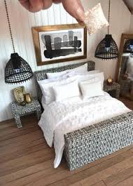 Modern Miniature 1 12 Dolls House Bedroom Dressed Rattan Look Miniature Bedroom Miniaturebedroom Barbie Ev Mobilya Minyatur Ev