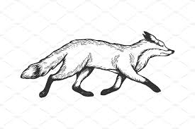 Black And White Cute Black And White Fox Clipart Running Fox Animal Engraving Vector Fox Illustration Horse Head Drawing Pet Fox