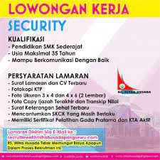 Jakarta kami adalah sebuat perusahaan yang bergerak dalam bidang manufactur yang terletak di beberapa wilayah yang ada di jabodetabek, serang dan karawang. Lowongan Kerja Security Rs Mitra Husada Pringsewu