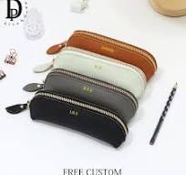 Genuine Leather Custom Intials Pencil Case Business Student Pen Holder  Engrave Name Stationery Storage Bag Luxury Pen Case Gift - AliExpress