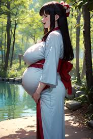 Anime Pregnant Huge Boobs 70s Age Laughing Face Brunette Bangs Hair Style  Light Skin Film Photo Forest Side View Bathing Kimono 3669243821376543542 