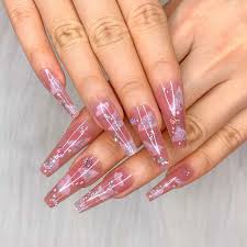 Remove the cover from our press on nails pack. Buy Artquee 24pcs Nude Pink Clear Clouds Ballerina Diamond Long Glossy Coffin Fake Nails Press On Nail False Tips Manicure For Women And Girls Online In Turkey B08pvmstnp