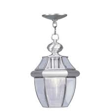 Livex Lighting Monterey 1 Light Brushed Nickel Outdoor Pendant Lantern 2152 91 The Home Depot Outdoor Hanging Lanterns Outdoor Pendant Outdoor Hanging Lights