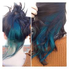 Vibrant Teal Achieved By Mixing Joico S Cobalt Blue Peacock Green Color Intensity Colored Hair Tips Peekaboo Hair Underlights Hair