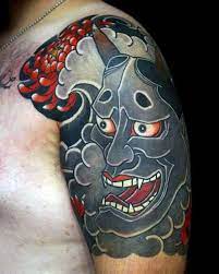 Demon Mask Japanese Male Cloud Half Sleeve Tattoo Japanese Tattoos For Men Japanese Tattoo Half Sleeve Tattoos For Guys