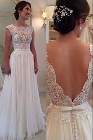 Lace Chiffon Backless A Line Wedding Dresses Capped Sleeves Sweep Train Summer Bridal Gowns Wedding Dress Cap Sleeves Backless Wedding Wedding Dresses