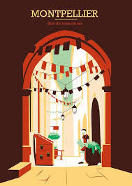 Illustration Displays The Streets Of Montpellier For Interior Decoration Or Souvenir City Maps Illustration City Maps Design Travel Artwork