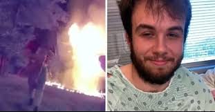 Heroic actions of Police Officer DeWitt Bacon, Officer John Walsh and  neighbor Joseph Dunbar in catching a child from burning home's window.