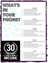 30th Birthday Things To Do For Him 30th Birthday Party Game Whats In Your Phone Etsy In 2020 30th Birthday Party Games 30th Birthday Games Birthday Games