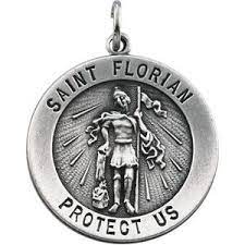 Sterling Silver St Florian Medal 25 25mm 24in Chain St Florian Sterling Silver Mens Silver