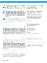 Pdf Predictors Of Cognitive Function And Recovery 10 Years After Traumatic Brain Injury In Young Children