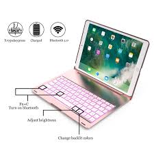 Ipad Pro 10 5 Keyboard Case Onhi Wireless Bluetooth Keyboard Case Aluminum Shell Smart Folio Case With 7 Colors Backlit Keyboard Case Ipad Case Rose Gold Ipad
