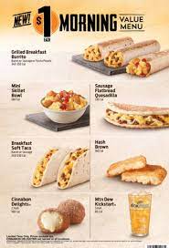 At your nearby taco bell® location, you can find all of your favorite mexican inspired breakfast items. Taco Bell Dollar Breakfast Menu New Breakfast Skillet Bowl Soft Taco Thrillist