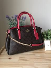 Black And Brown Coach Purse Coach F29683 Signature Sage Carryall Brown True Red And Gold Hardware New With Tags Approximate Measurements 13 Coach Purses Coach Shoulder Bag Purses