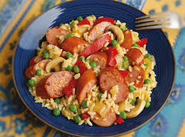 This Sausage And Rice Skillet Is Served With Hillshire Farm Cheddarwurst Smoked Sausage Broccoli Che Smoked Sausage Sausage Dishes Sausage Recipes