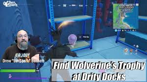Once there, you will need to look for a building and it is quite easy to spot. Find Wolverine S Trophy In Dirty Docks Location Fortnite Week 3 Wolverine Challenge Nexus War Youtube