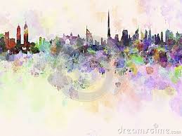 Dubai Skyline In Watercolor Background