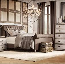 Chesterfield Fabric Sleigh Bed With Footboard Restoration Hardware Bedroom Home Upholstered Sleigh Bed