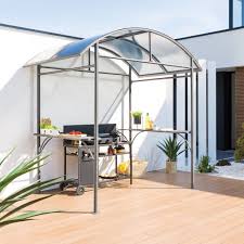 Grand cabanon de jardin en bois massif avec barbecue intégré. Abri Barbecue Belize Gris Graphite Amenagement D Exterieur Eminza