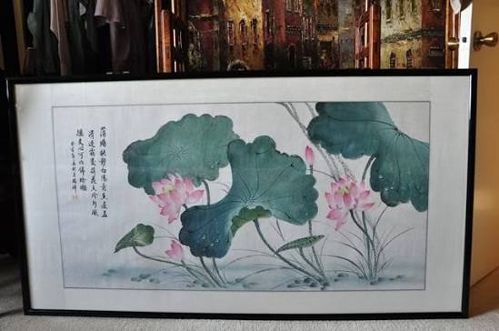 Chinese watercolor painting of lotus on rice paper