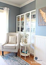 A More Colourful Farmhouse Country Paint Palette Real Homes Real People White Wainscoting Blue Gray Paint Colors Living Room Colors