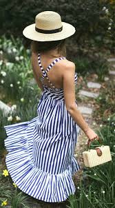 30 Dresses In 30 Days What To Wear To A Picnic Navy And White Stripe Maxi Dress Embroidered Navy Slides S Striped Dress Summer Fashion Long Dress Outfits