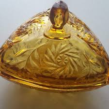 Dining Vintage Amber Glass Candy Dish With Lid Poshmark