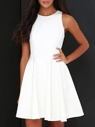 White Round Neck Sleeveless Flare Dress White Dresses Graduation White Skater Dresses White Short Dress