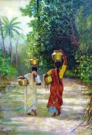 South Indian Water Carriers Art Village India Art Indian Paintings