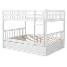 Costway Full Over Full Bunk Bed Platform Wood Bed W Trundle Ladder Rail Brown White Target