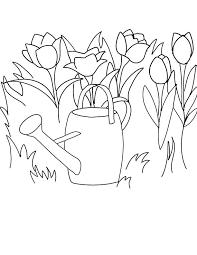 Free Printable Coloring Page Clipart Spring Tulips And A Watering Can Transfer It Or Any Free Printable Coloring Pages Garden Coloring Pages Coloring Pages