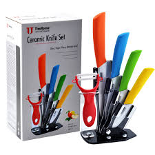 Xyj ceramic knives cutlery set kitchen knives 3 paring 4 utility 5 slicing 6 chef knife+block+peeler black blade cutter. Ceramic Knife Set Timhome 6 Piece Ceramic Knife Set With Fruit Peeler And Block Kichen Cutlery Tool Mix Color Buy Online In Brunei At Brunei Desertcart Com Productid 63200781