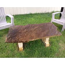 The top is a natural slate stone piece. Flagstone Backyard Coffee Table Made By J E M Stone Table Top Outdoor Coffee Tables Coffee Table
