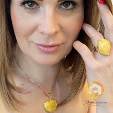 Amber Ring, Egg Yolk Baltic Amber, Gold Surrounds