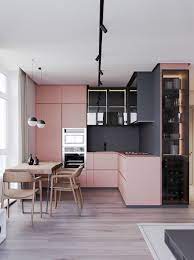 Set of 4 mason jars painted and distressed in chalky paint in blush pink, grey, greige and white. 30 Adorable Pink Kitchens Design Ideas Pinzones Pink And Grey Kitchen Pink Kitchen Pink Kitchen Walls