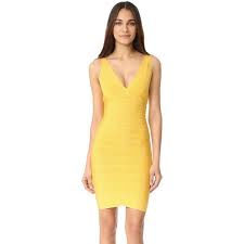 Herve Leger Lauren Sleeveless Cocktail Dress 58 720 Inr Liked On Polyvore Featuring Dr Cocktail Evening Dresses Cocktail Dress Yellow V Neck Cocktail Dress