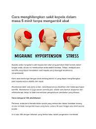 Ada beberapa cara untuk menghilangkan sakit kepala anda tanpa menggunakan obat. Cara Menghilangkan Sakit Kepala Dalam Masa 5 Minit Tanpa Mengambil Ubat