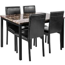 Harper Bright Designs 5 Piece Faux Mable And Pu Leather Dining Set Sk000005aab The Home Depot In 2020 Dining Table In Kitchen Dining Table Chairs Marble Dining