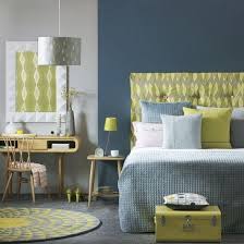 Blue And Grey Bedroom With Yellow And White Accents Retro Bedrooms Bedroom Green Blue Bedroom