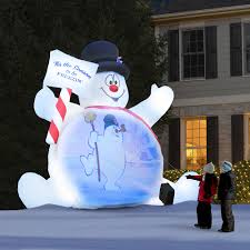 Hoojo 10 ft christmas snowman inflatable outdoor decoration with build in leds, blow up indoor, yard, garden lawn decoration. You Can Get A Giant Inflatable Frosty The Snowman That Plays The Frosty Movie On His Belly