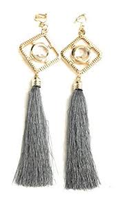 Super Lang Funky Grau Quaste Kronleuchter Baumeln Party Clip Auf Ohrringe Super Funky Grau Tassel Kronleuchter Stil Partei Clip Lange Ohrclips Quasten Ohrringe