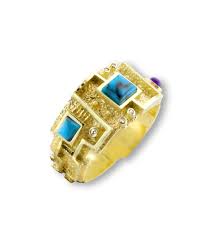Ric Charlie 14K Gold Modern Turquoise, Sugilite, And Diamond Ring