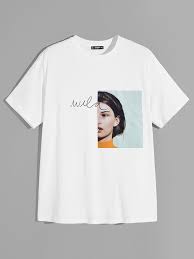 Men Figure Letter Print Top Shein Shirt Logo Design Tee Shirt Designs Aesthetic T Shirts