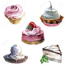 Die partykuchen ergeben 20 bis 24 stücke und lassen sich gut aus der hand essen. Aquarellsatz Von 5 Sussen Kuchen Hand Gezeichnete Malerei Lizenzfreie Fotos Bilder Und Stock Fotografie Image 60186455