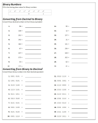 Binary Conversions Worksheets With Answers Binary To Decimal Worksheet Binary To Hexadecimal Worksheet Hexadecimal T Decimals Worksheets Decimals Binary Number