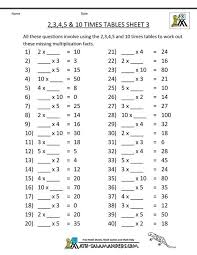 Math Worksheets 3rd Grade Multiplication 2 3 4 5 10 Times Tables 3 4th Grade Math Worksheets Free Math Worksheets Math Multiplication Worksheets